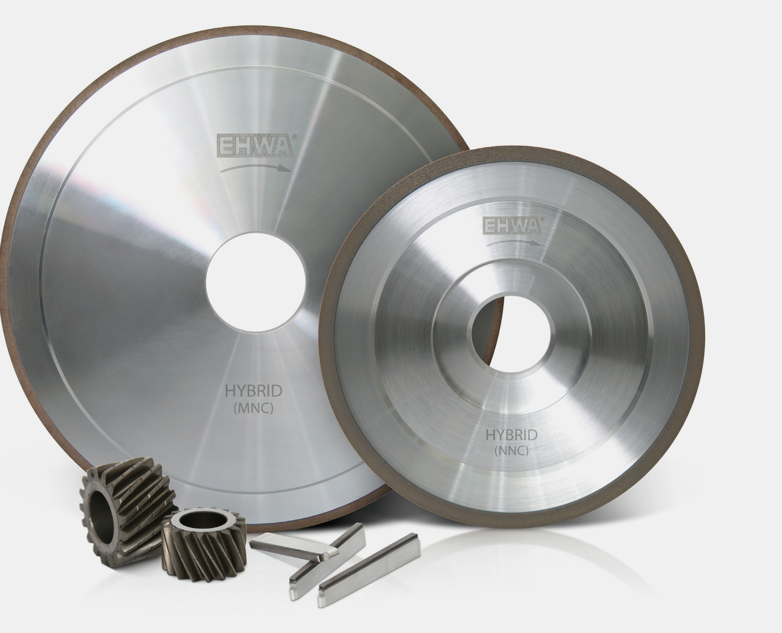 Metal/vitrified hybrid wheels and workpiece examples.