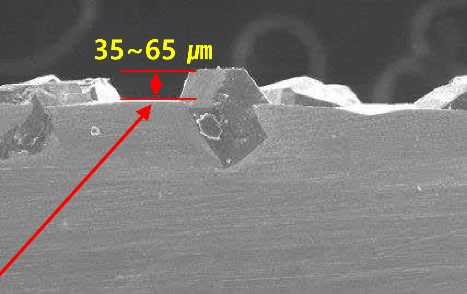 Galvanisch: dargestellter Diamantüberstand 35–65 µm.