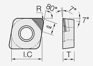 CCGT (PCD / CVD): Schneidplattenmaßzeichnung mit den zugehörigen Geometriezeichen.