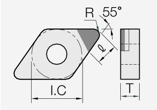 DNGA (PCD / CVD): Schneidplattenmaßzeichnung mit den zugehörigen Geometriezeichen.