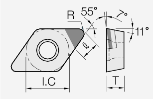 DPGT (PCD / CVD): Schneidplattenmaßzeichnung mit den zugehörigen Geometriezeichen.