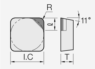 SPGN (PCD / CVD): Schneidplattenmaßzeichnung mit den zugehörigen Geometriezeichen.