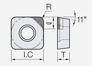 SPGW (PCD / CVD): Schneidplattenmaßzeichnung mit den zugehörigen Geometriezeichen.
