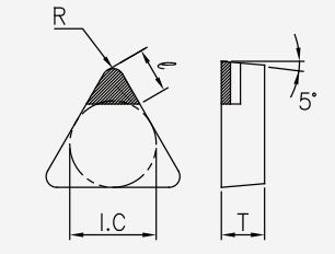 TBGN (PCD / CVD): Schneidplattenmaßzeichnung mit den zugehörigen Geometriezeichen.