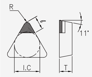 TPGN (PCD / CVD): Schneidplattenmaßzeichnung mit den zugehörigen Geometriezeichen.