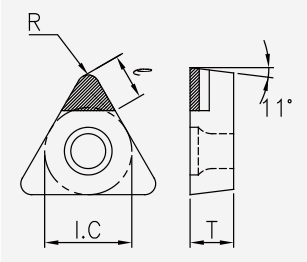 TPGW (PCD / CVD): Schneidplattenmaßzeichnung mit den zugehörigen Geometriezeichen.