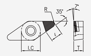 VNGX (PCD / CVD): Schneidplattenmaßzeichnung mit den zugehörigen Geometriezeichen.