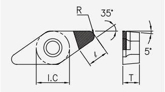 VBGW (PCD / CVD): Schneidplattenmaßzeichnung mit den zugehörigen Geometriezeichen.