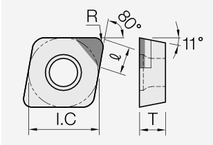 CPGW (PCBN): Schneidplattenmaßzeichnung mit den zugehörigen Geometriezeichen.