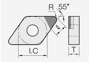 DNGA (PCBN): Schneidplattenmaßzeichnung mit den zugehörigen Geometriezeichen.