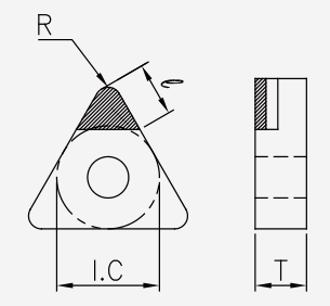 TNGA (PCBN): Schneidplattenmaßzeichnung mit den zugehörigen Geometriezeichen.