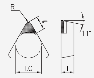 TPGN (PCBN): Schneidplattenmaßzeichnung mit den zugehörigen Geometriezeichen.