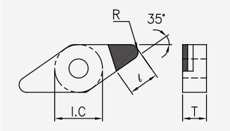 VNGA (PCBN): Schneidplattenmaßzeichnung mit den zugehörigen Geometriezeichen.