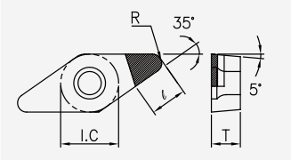 VBGW (PCBN): Schneidplattenmaßzeichnung mit den zugehörigen Geometriezeichen.