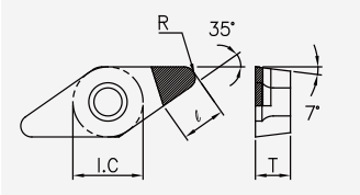 VCGW (PCBN): Schneidplattenmaßzeichnung mit den zugehörigen Geometriezeichen.