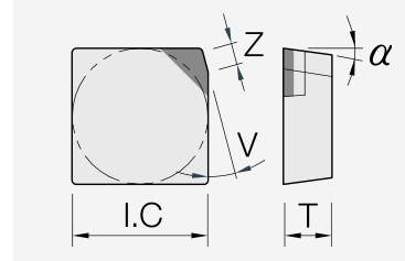 Schneidplatte: isoliertes Maßbild mit unveränderten Geometriezeichen.