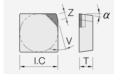 Schneidplatte: isoliertes Maßbild mit unveränderten Geometriezeichen.