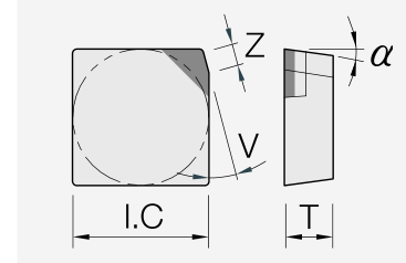 Schneidplatte: isoliertes Maßbild mit unveränderten Geometriezeichen.
