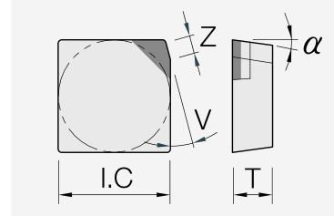 Schneidplatte: isoliertes Maßbild mit unveränderten Geometriezeichen.