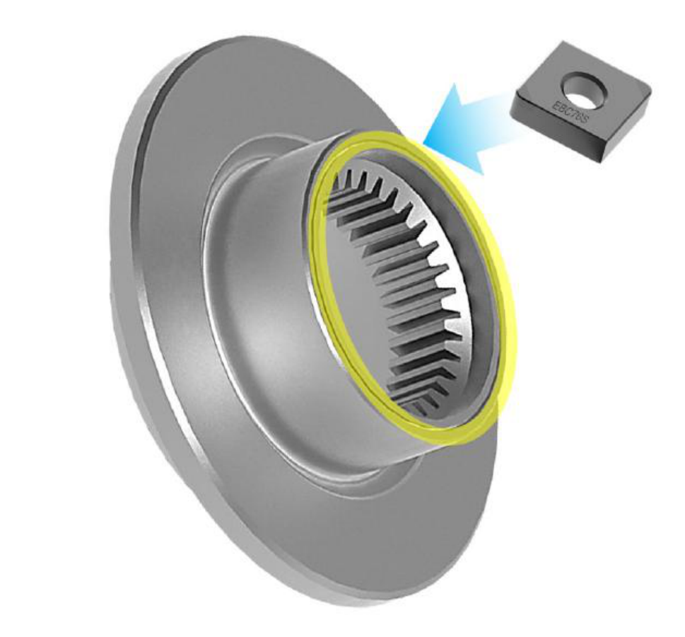 Bearbeitungsposition am Bauteil des Spline-gear-Versuchs.