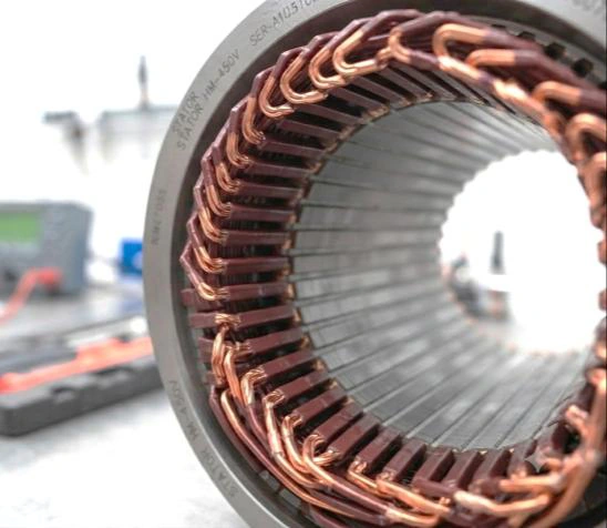 Motor stator with hairpin windings as a component example.