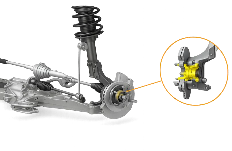 Hub bearing and suspension assembly as an application context.