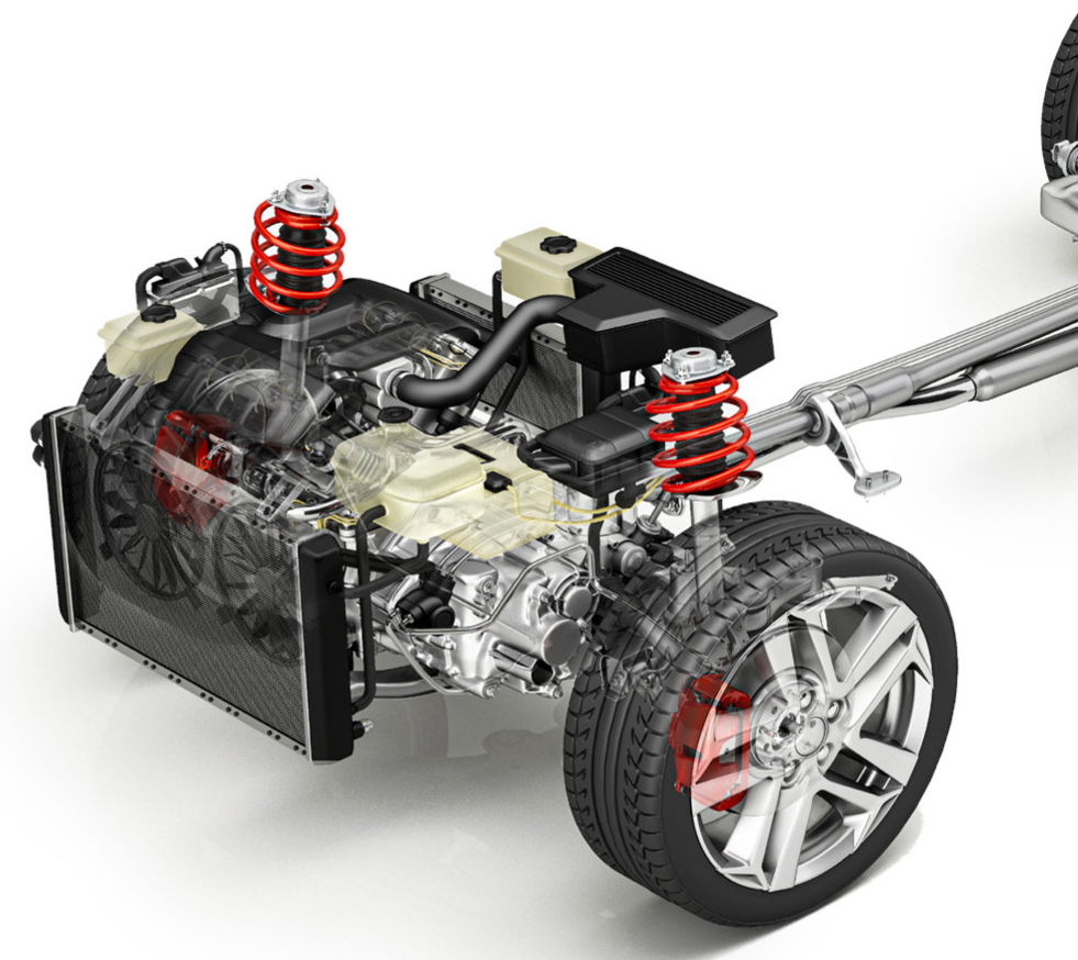 Internal-combustion drivetrain: front section.