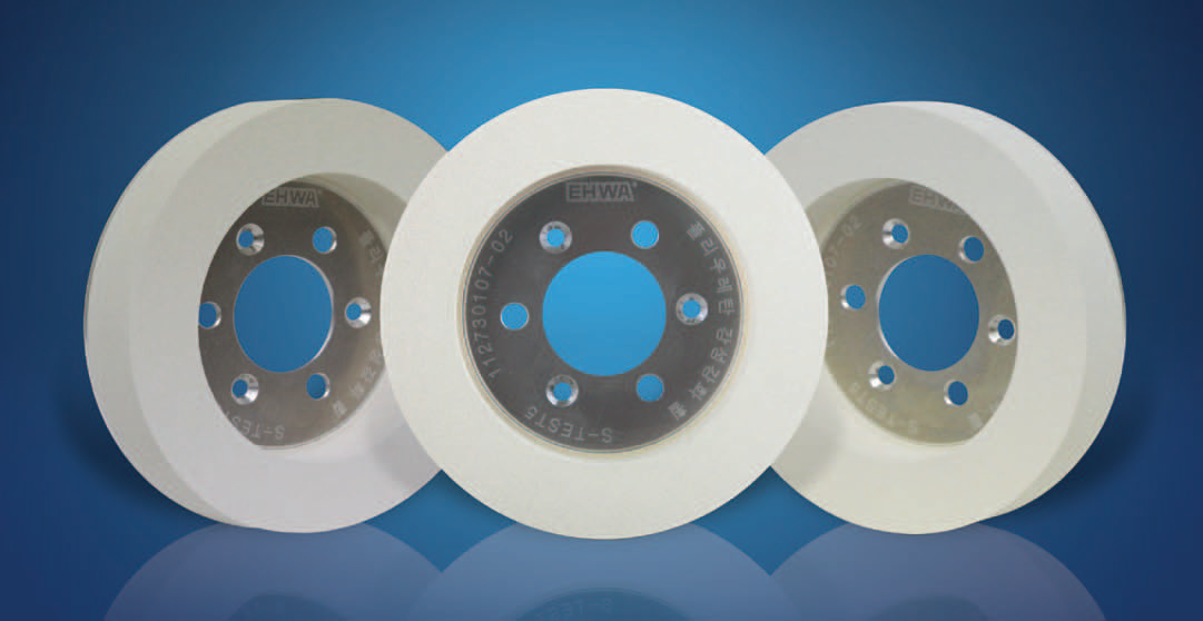 Polyurethane and cerium-oxide edge-polishing wheels.