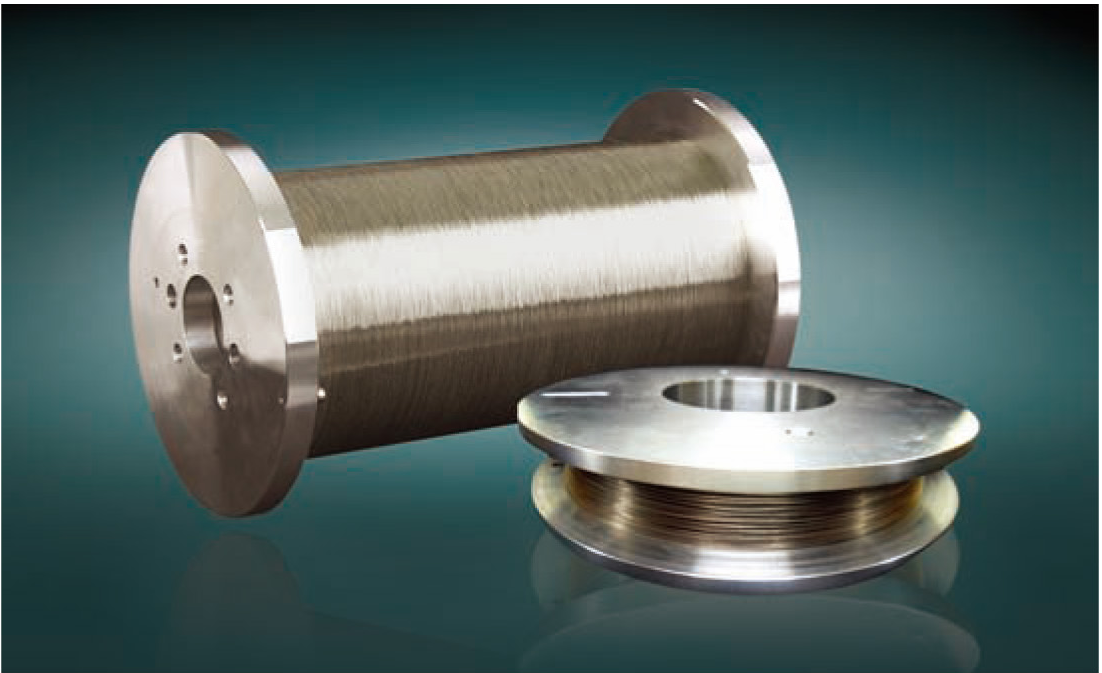 Precision diamond wire on two spools.