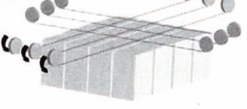 Squaring: wire path and workpiece arrangement with rollers.