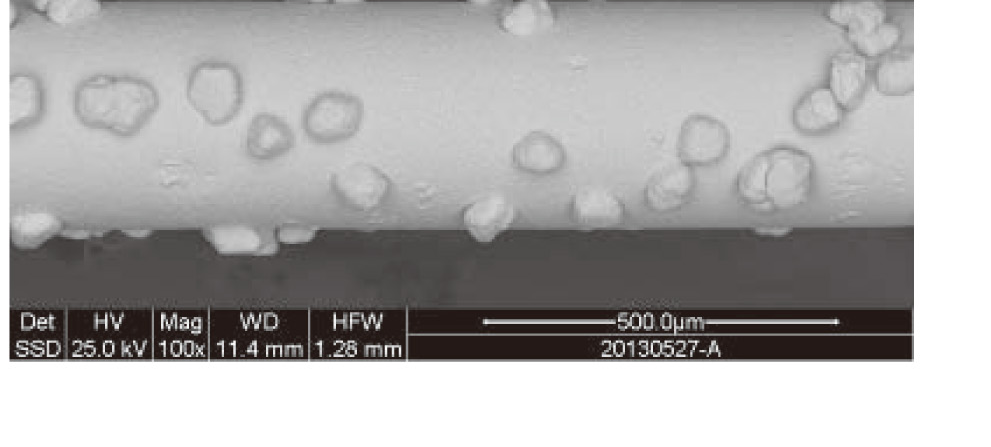 Side view of diamond-coated wire with its source scale.