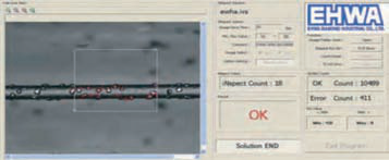 Inline inspection and real-time counting during diamond-wire production.
