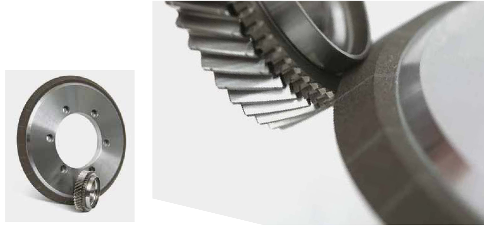 CBN grinding wheel and transmission component in angular grinding.