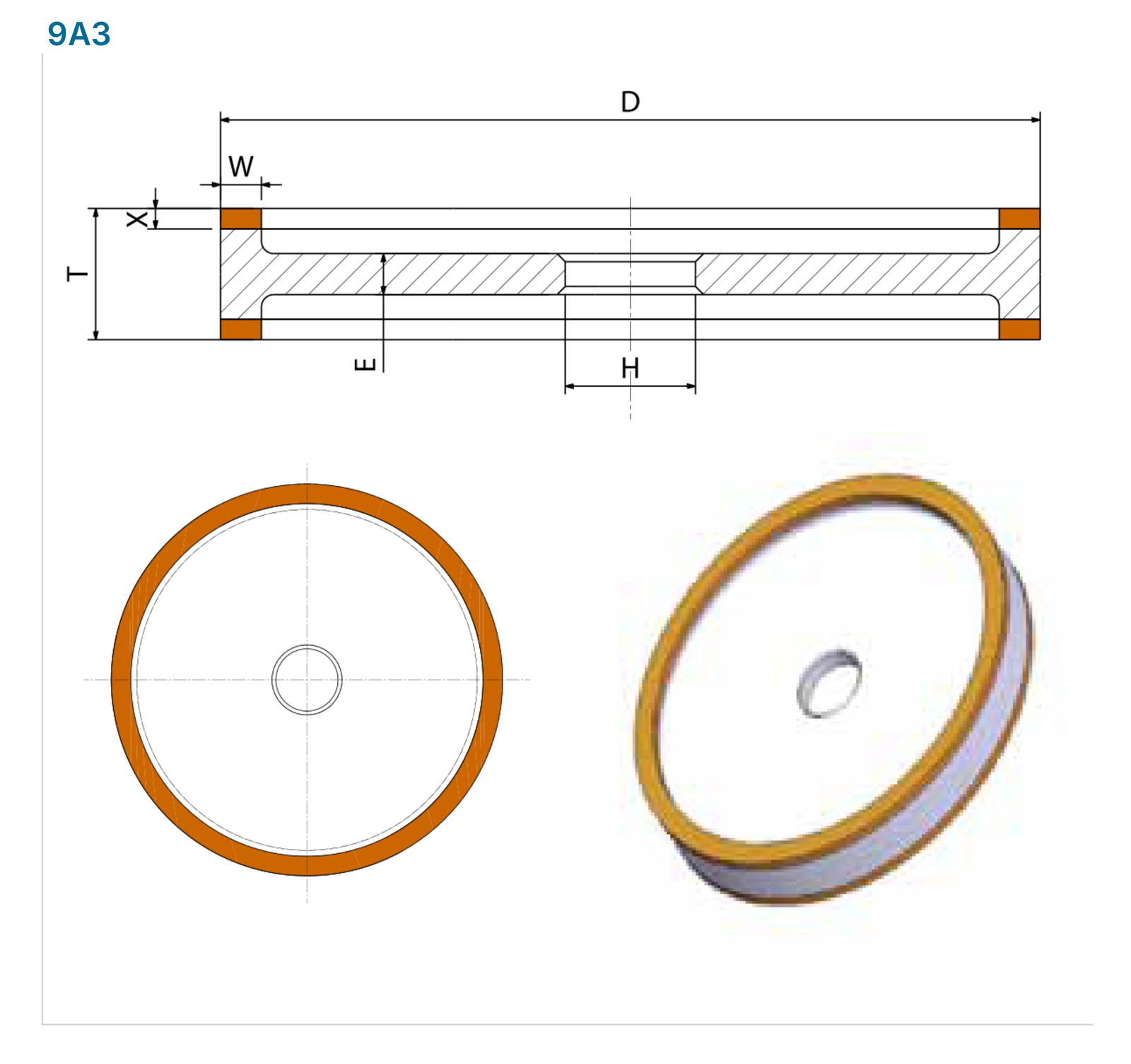 9A3: section, dimension codes and tool model