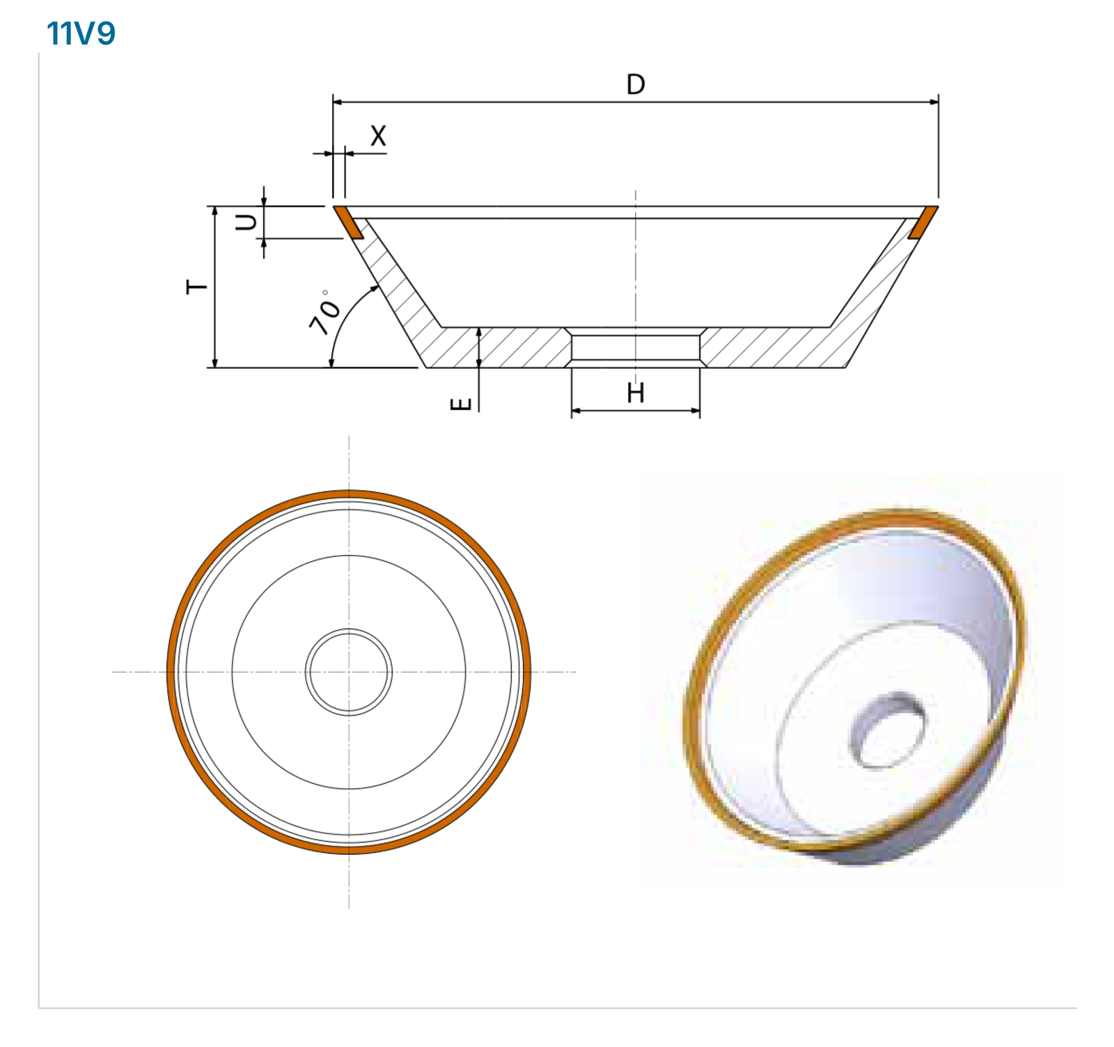 11V9: section, dimension codes and tool model