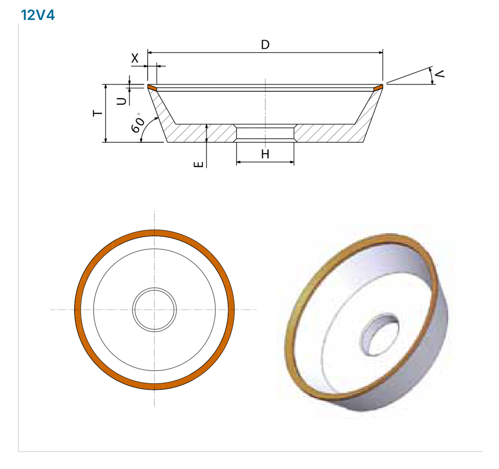 12V4: section, dimension codes and tool model