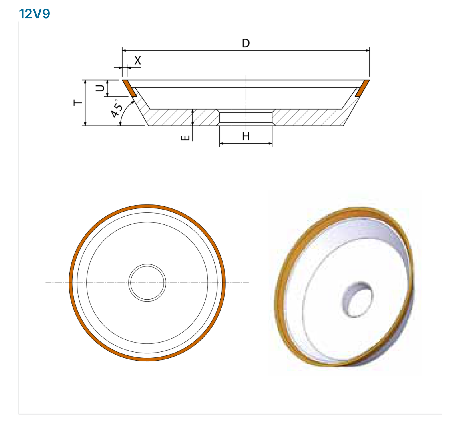 12V9: section, dimension codes and tool model