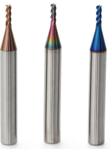 Small carbide tools with different coatings.