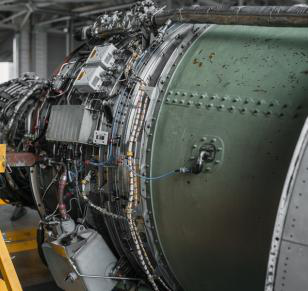 Engine component in a manufacturing environment.