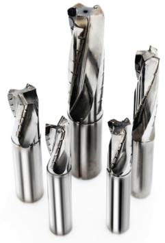 Helical PCD end mills in different sizes.