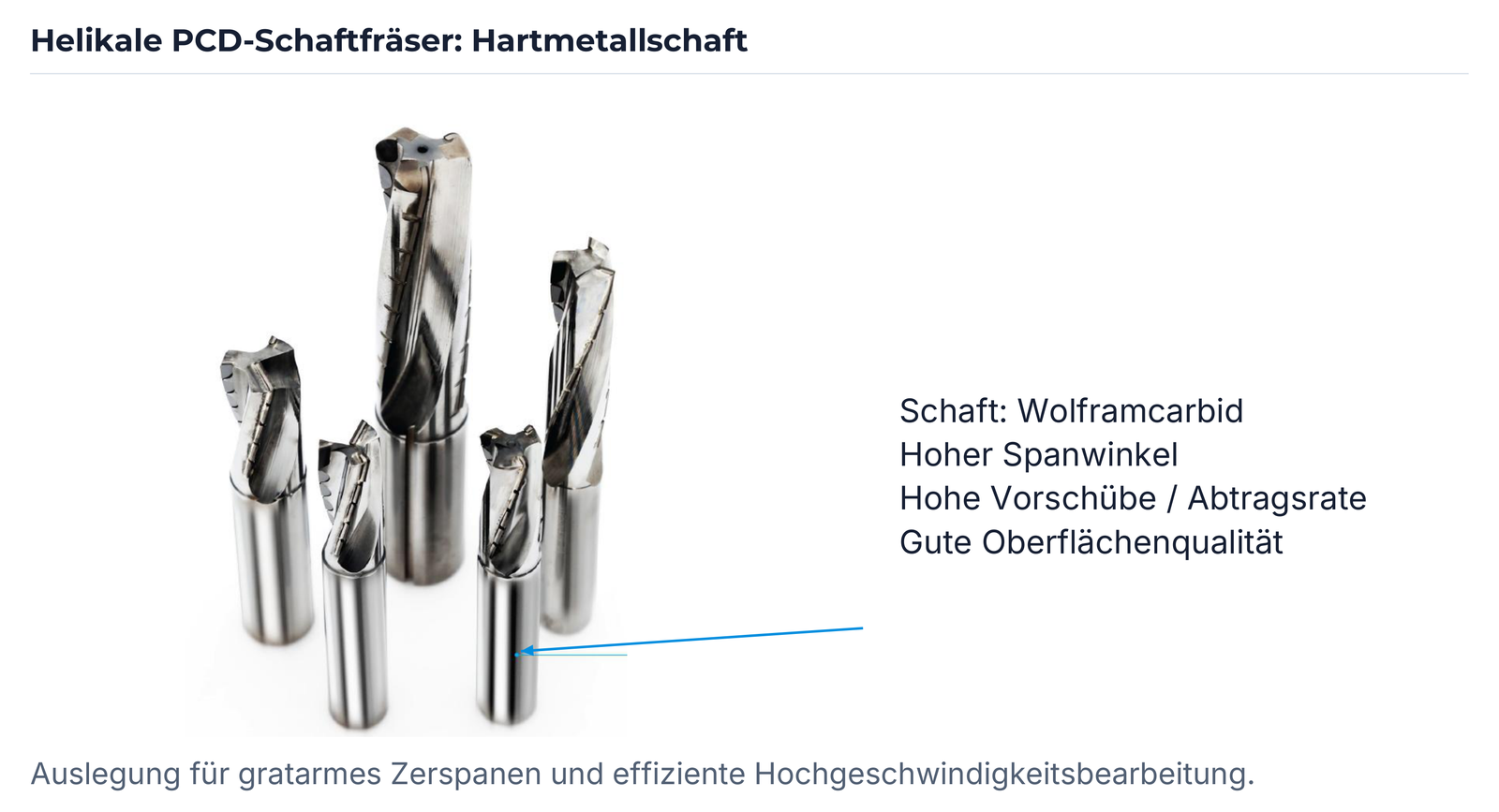 PCD-Schaftfräser: Hartmetallschaft und Leistungsmerkmale.