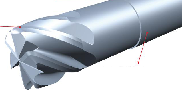 Ceramic end mill: helical cutting-edge detail.