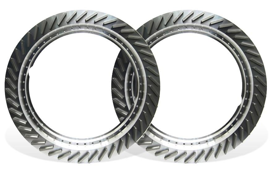 Back-grinding wheels with segmented grinding surfaces.