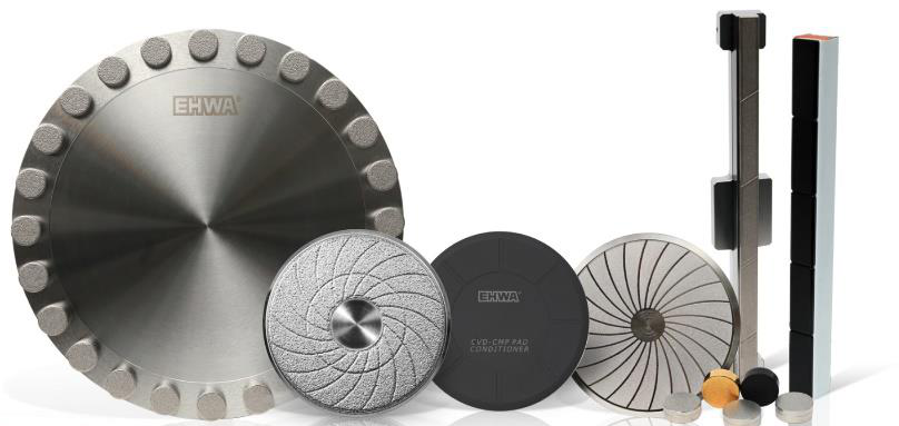 CMP conditioners in disk and bar forms.
