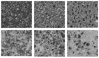 Six microstructure images from the resin-bond comparison.