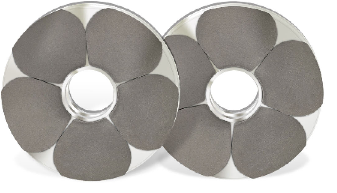 Two views of gettering polishing pads.