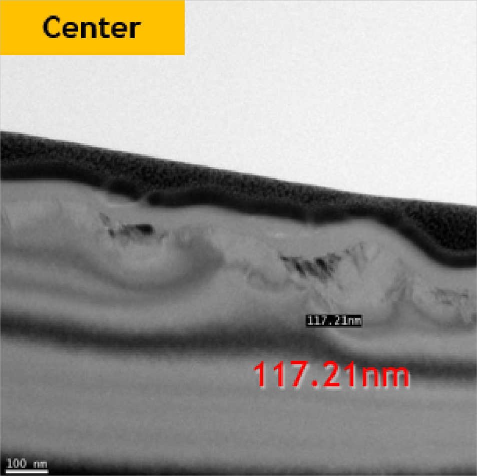 Vitrified #5000, centre: marked damage depth 117.21 nm; original measurement line and scale retained.