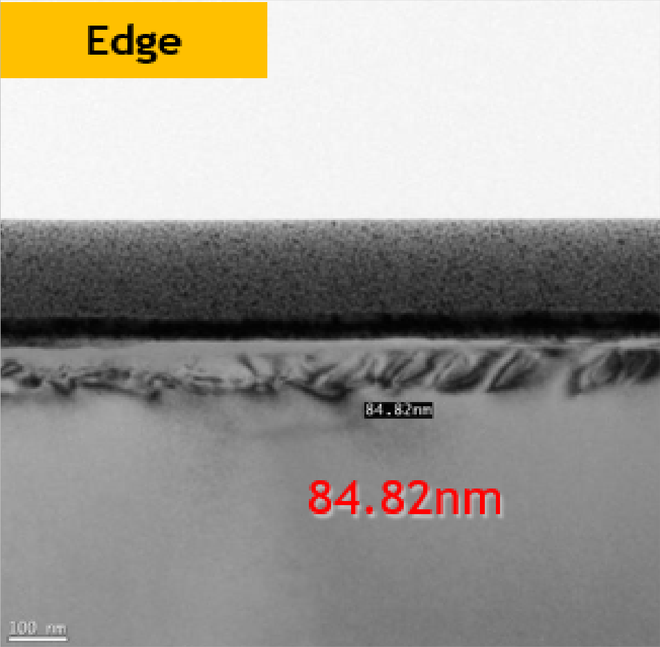 Vitrified #8000, edge: marked damage depth 84.82 nm; original measurement line and scale retained.